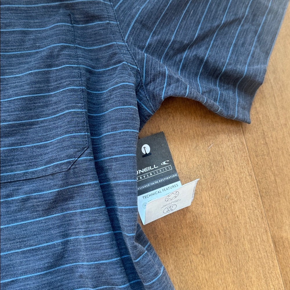 O'Neill Men's Short Sleeve Navy Stripe Button-Down Shirt - Picture 3 of 3